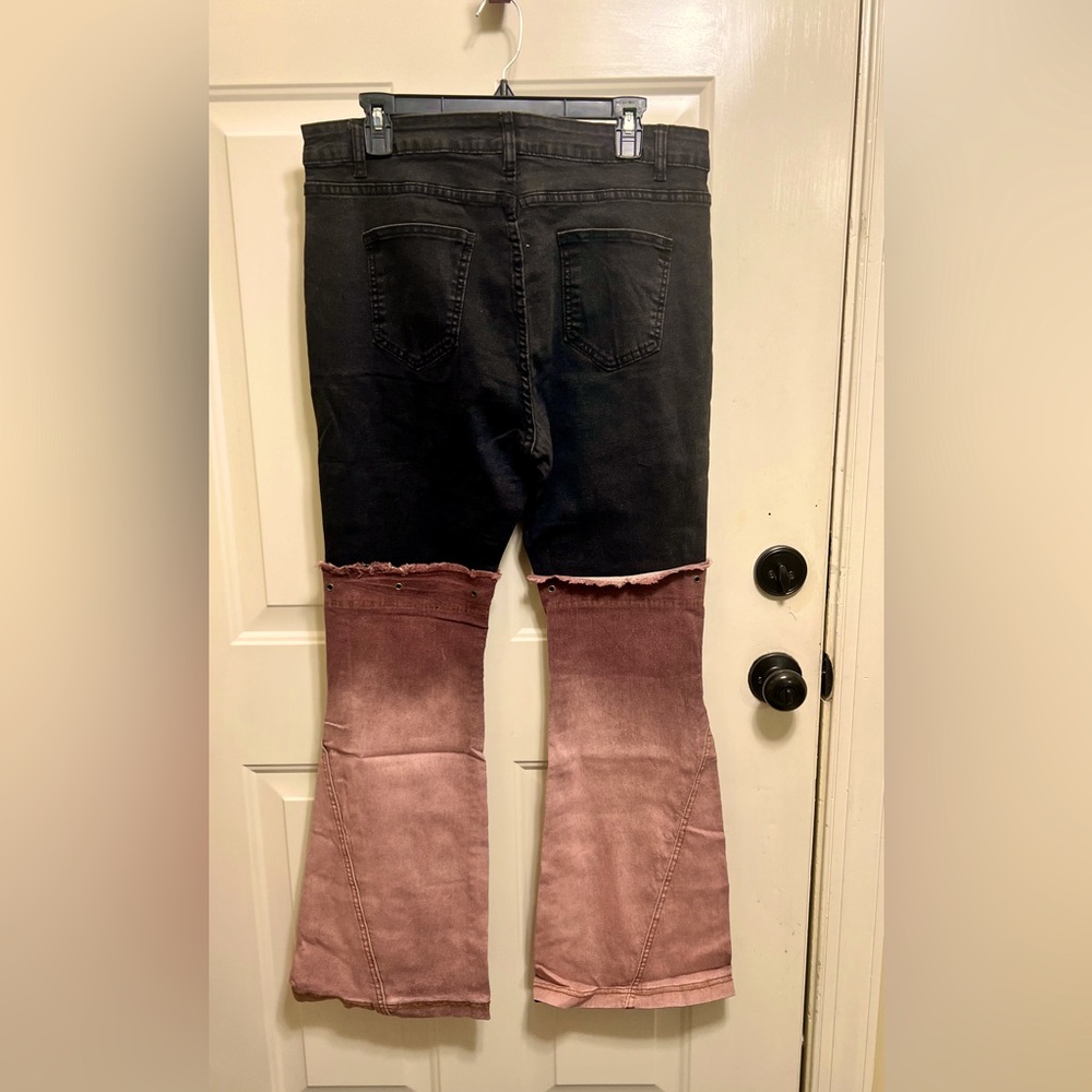 Plus size Black wide leg two tone jeans - Picture 2 of 4